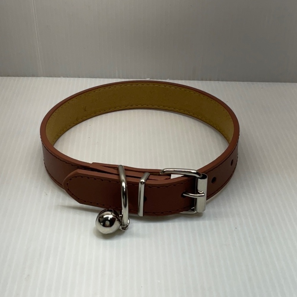 Genuine leather dog collar belt brown color large size
